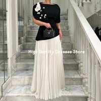 Evening Dresses New Elegant Half Sleeve 3D Floral Applique Contrast Color Pleated Long Skirt Formal Outfit Customized