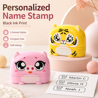 Personalized Animal Self-Inking Name Stamp, Custom English Label for Back to School Clothing, Books & Daily School Supplies