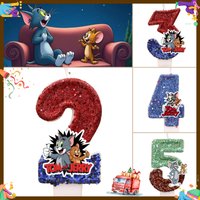 Tom And Jerry Cartoon Number Candles Birthday Cake Anime Gifts Happy New Year Party Decoration Anime Figure Happy Cake Supplies