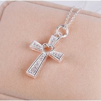 New 925 Sterling Silver Necklace Heart Cross 5A Zircon For Women Fashion Clavicle Chain Necklaces Wedding Party Jewelry Gift