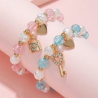2 teile/satz Handgemachte Key Lock Herz Charme Stretch Perlen Armband für Mädchen Freundschaft Party Geburtstag Schmuck Geschenk