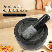 400ml Natural Black Marble Mortar and Pestle Set Solid Stone Spice Grinder Bowl for Garlic Herbs Spices Nuts Seasoning Grinding