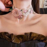 French Style Lace Flower Choker Textured Exquisite Rose Choker Necklace Neck Jewelry Pearl Sweet Fabric Choker Take Photo