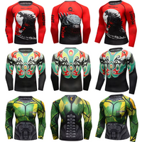 Boxing Rashguard For Men MMA T-shirts With Animal Printed Kickboxing BJJ Rashguard Long Sleeve Compression Grappling SportsWear