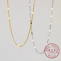925 Sterling Silver 14K Gold Plated Necklace, Dainty Flat Bead Chain Choker, Minimalist Everyday Jewelry for Women, Hypoallergen
