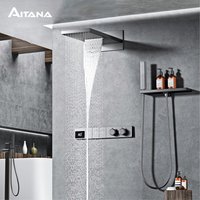 Luxury Gun Grey Brass Constant Wall Temperature Shower System LED Digital Display Cold & Hot Water Wall Mounted Bathroom faucet