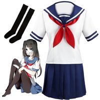 Yandere Simulator Ayano Aishi Cosplay Costumes Anime Girls JK Uniform Outfit Sailor T-shirt with Skirt Black Socks Set Party