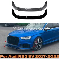 For Audi RS3 8V 2017-2022 Carbon Fiber Look/Glossy Black Front Bumper Spoiler Lip Lower Splitter Blade Protector Plate Body Kit