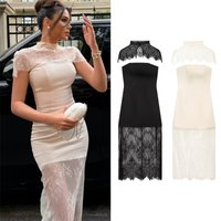 Women's Dress 2026 Summer New Style Solid Color Sleeveless Lace Decor Slim-Fit Long Dress Elegant for Proms and Cocktail Parties