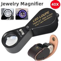 40X All Metal Pocket Magnifier, Handheld Illuminated Folding Loupe Magnifying Glass with LED/UV Lights for Jewelry, Coins, Stamp