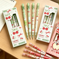 4-Pack 0.5mm Mechanical Pencils (with eraser) Push-Button Mechanical Pencils Red Apple Cat / Matcha Cherry Mechanical Pencils