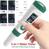5-in-1 Water Tester Pool Salt Tester High Accuracy PH/EC/TDS/Salt/Temp Meter Water Analyzer for Drinking Water Aquariums Tester