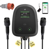 dé Dual Wallbox 2×11kW APP Typ 2 EV-Ladegerät mit 7m & 10m Kabeln 3-Phasen 16A Mit OCPP1.6J DLB Dynamischer Lastverteilung 4,3 Zoll LCD-Touchscreen