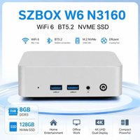W6 MINI PC Intel Celeron Processor N3160 Low-Power MINI PC Windows 10 8GB 128GB M.2 SATA SSD USB3*2 1000M LAN Desktop Office PC