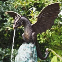 Precision Casting Fire-breathing Dragon Fountain Sculpture Resin Waterscape Majestic Home Garden Decorative Artwork