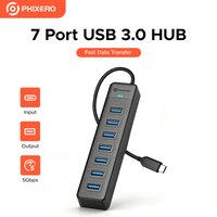 PHIXERO Hub USB 3.0 Type C 7 ports, adaptateur multi-splitter OTG, adaptateur d'alimentation USB pour Macbook Pro 13 Air Mi Pro PC portable
