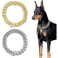 ABS Plastic Dog Collar Chain Diamond Inlay Sparkle Bulldog Necklace Cat Collars Pet Accessories Small Medium Large Dogs Golden