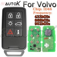 Auto Remote Smart Key 433/868/902MHz for Volvo S90 S60 XC60 XC90 2009-2014 ID46 KR55WK49266 KR55WK49224 Car Key Fob Logo Battery