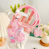 For Apple 18W 20W Charger Silicone Sleeve For iPhone 17 Pro Max 16 15 Plus Charging Cable Protector Case Cover 3D Cute Butterfly