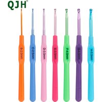 7pcs DIY Knitting Needles Tool Set, Aluminum Head Plastic Handle Crochet Hook, Colorful Weaving Needles with Size 2.0mm-5.0mm