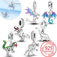 925 Sterling Silver Jurassic T-Rex Flying Dragon Charm Pendant Beads Fit 925 Original Bracelet for Women Jewelry Making
