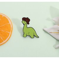 Cute Green Western Cowboy Hat Dinosaur Enamel Pins Funny Creative Cartoon Brooches Backpack Lapel Badge Jewelry Gift for Friends
