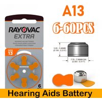 6-60PCS Hearing Aids Battery A13 13A 13 P13 PR48 RAYOVAC EXTRA Zinc Air Batteries For BTE CIC RIC Sound Amplifier Earphones