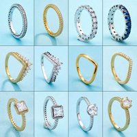 18K Gold Plated 925 Silver Crown Heart Rings Sparkling Blue Cubic Zirconia Ring For Women Fine Jewelry wedding Anniversary Gifts