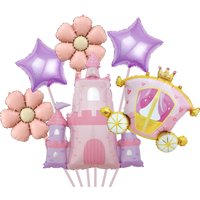 6Pcs Princess Party Balloons Castle Carriage With Daisy Cute Mylar Balloons Set Suitable for Baby Shower Birthday Decorations