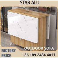 Folding Dining Table, Marble Texture Portable Expandable Table with Lockable Wheels,Small Spaces Apartment with Mobility & Style
