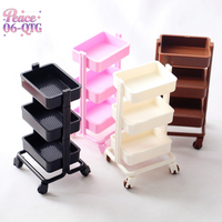 Hot 1Set 1:12 Dollhouse Miniature Trolley Dining Cart with Wheels Storage Display Shelf Bookshelf Furniture Model Decor Toy