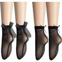 One Pairs Women's Black Sheer Ankle Socks with Bow and Back Seam Fashion Anklet for Shoe Size US 4-6 Paired with Heels or Flats