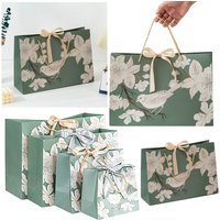 Creative Green Handhold Paper Bag Luxury Thicken Printing Floral Bird with Ribbon High-quality Shopping Bag Shopping