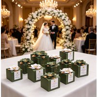 10pcs Green Elegant Flower Wedding Candy Box Wedding Guests, Bridal Tea Party and Party Souvenirs Chocolate Packaging Box
