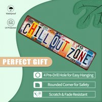 Vintage "Chill Out Zone" Metal Sign, Flat Printed License Plate Art, Distressed Rustic Decor for Beach House, Patio & Backyard