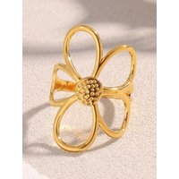 E.B.belle Women's Fashion Creative PVD Plated Stainless Steel Mixed Color Hollow Lines Flower Open Rings Party Holiday Jewelry