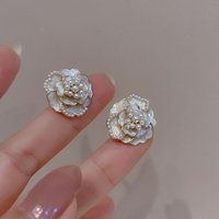 Niche Design Light Luxury Temperament Unique Camellia Stud Pearl Earrings For Women Fashion Simple Metal Jewelry Gifts