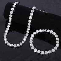 Yupsk Sparkling Luxury Rhinestones Cuban Chain Necklace Bracelet Set for Women Men Round Tennis Hip Hop Jewelry Gift