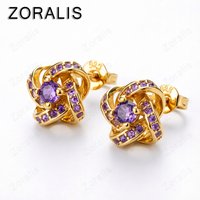 18K Gold Genuine Amethyst Stud Earrings Original Silver Earrings Women Zirconia Earings Fashion Jewelry