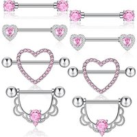 Pink Heart Nipple Piercing Barbell Set Shiny Crystal Nipple Rings Bulk For Women Flower Nippel Jewelry Pack Piercing Teton Lots