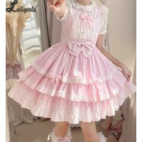 Sweet Pink Lolita Dress Tiered Cute Short Daily Sleeveless Dress ~ Peiqi by Magic Tea Party
