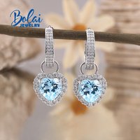 925 sterling silver heart earrings,Two wear method design, natural sky blue Topaz 8mm fine jewelry for women Anniversary party