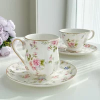 Vintage Britain Floral Coffee Cup and Plate Set European Afternoon Tea Mug Cross-border Gold Border Light Luxury Ceramic Cup