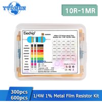 300/600PCS 30 Kinds 1/4W Resistance 1% Metal Film Resistor Kit with Box 1K 10K 100K 220ohm 1M Resistors