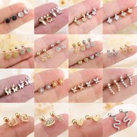New 925 Silver Needle Tragus Piercing Helix Studs Earrings for Women 2Pcs Butterfly Heart Trendy Ear Piercing Body Jewelry