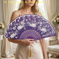 【X】Chinese Vintage Folding Fan Handmade Bamboo Cloth Fan for Women Dance Performance Stage Prop Gift