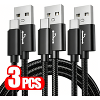 3PCS Braided USB Type C Fast Charging Cable For iPhone 15 16 17 Samsung Xiaomi Redmi POCO Huawei Honor Rapid Charge Data Cables