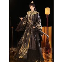 Heavy Industry Black Gold Hanfu Men's Traditional Chinese Printing Clothing Halloween Priest Cosplay Costume Vintage Robe Male