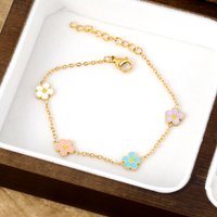Romantic Cute Drip-Oil Colorful Flowers Charms Bracelets for Girls Ladies Surgical Steel Delicate Small Daisy Flower Jewelry