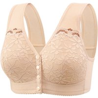 Women's New Soft Cotton Thin Cup Seamless Front Opening Underwear Fashionable Lace Without Steel Ring Vest Style Plus Size Bra